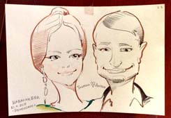 шарж молодой пары на свадьбе в кафе Ренессанс