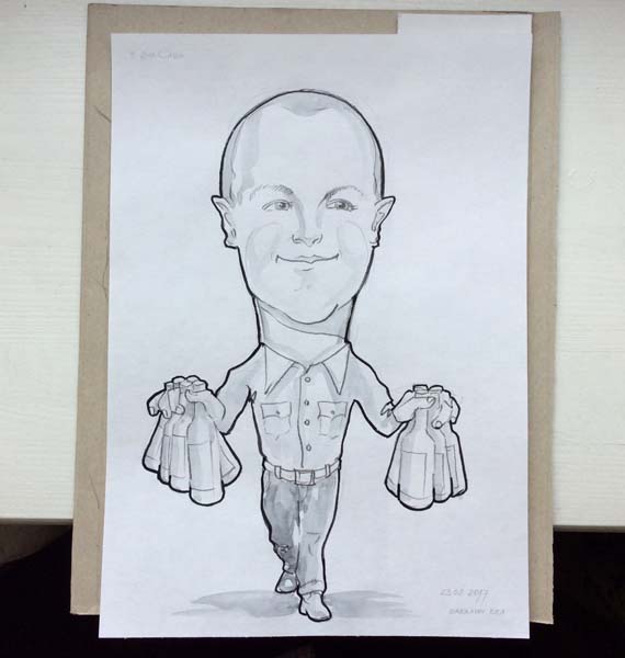 шарж бармена на 23 февраля в Минске от шаржиста Мишеля, Михаила Шабалина