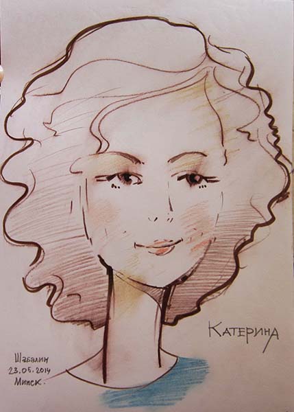 шаржист на свадьбе шарж по фото Катерины в Минске и Калининграде